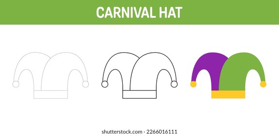 Carnival Hat tracing and coloring worksheet for kids