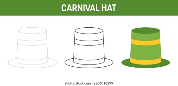 Hoja de trabajo de seguimiento y coloreado de Sombreros de Carnaval para niños