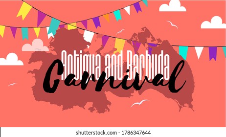carnival holiday antigua and Barbuda vector red background with map