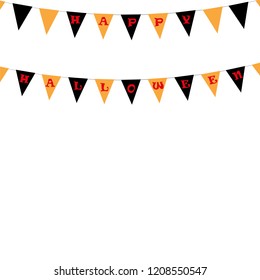 Carnival for a holiday with a flag garland. Festive drawing. Inscription Happy Halloween. The concept of invitations to the party.