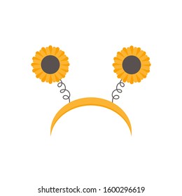 Carnival hoop on the head. Cartoon headband with sunflower. Outline vector hoop isolated on white background. For Christmas, Halloween, festival, party, holidays costume. Attribute of costume.