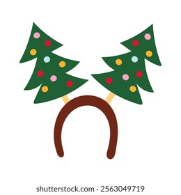 Carnival hoop on the head with Christmas trees. For a costume for Christmas, festival, party, holidays. An attribute of the costume. Cartoon headband with ears. An isolated costumed item