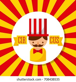 carnival host man circus show with stripes background