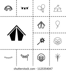 Carnival icon. collection of 13 carnival filled and outline icons such as sparklers, tent, party flag, clown, sparkler, mask. editable carnival icons for web and mobile.