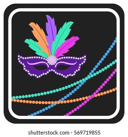 Carnival. Icon. Carnival mask with feathers, colored beads