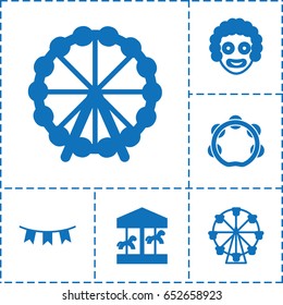 Carnival icon. set of 6 carnival filled icons such as ferris wheel, tambourine, party flag, carousel