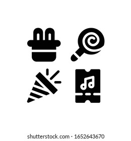 Icono De Carnaval Con Sombrero Conejo , Conejo, Lollipop, Confetti , Boleto Popper & Concert, Ilustraciones Vectoriales