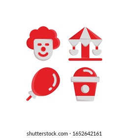 Carnival Icon Set With Clown, Carousel, Balloon & Milkshake, Vector Illustrations