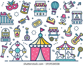 Carnival icon set in Filled outline style