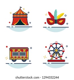 Carnival Icon Set With Outline Filled Style
