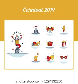 Carnival Icon Set With Outline Filled Style