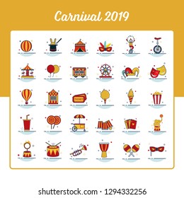 Carnival Icon Set With Outline Filled Style