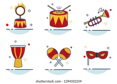 Carnival Icon Set With Outline Filled Style