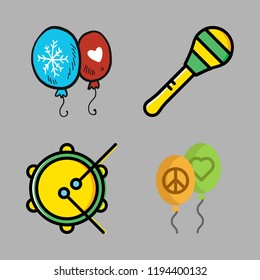 carnival icon set. vector set about maraca, tambourine and balloons icons set.