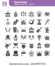 Carnival  icons bundle. Glyph icon style.Vector illustration.