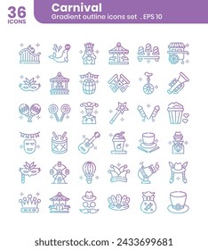 Carnival  icons bundle. Gradient outline icon style.Vector illustration.