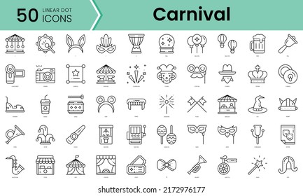 carnival Icons bundle. Linear dot style Icons. Vector illustration