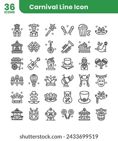 Carnival  icons bundle. Outline icon style.Vector illustration.