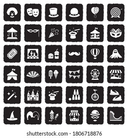 Carnival Icons. Grunge Black Flat Design. Vector Illustration. 