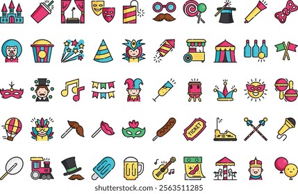 Carnival icons High-Quality Vector Icons Collection with Editable Stroke. Ideal for Professional and Creative Projects.