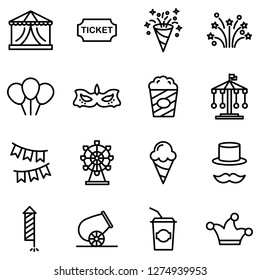 Carnival icons pack. Isolated carnival symbols collection. Graphic icons element