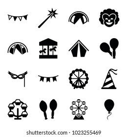 Carnival icons. set of 16 editable filled carnival icons such as ferris wheel, carousel, tent, maracas, party hat, party flag, mask, sparklers, balloon