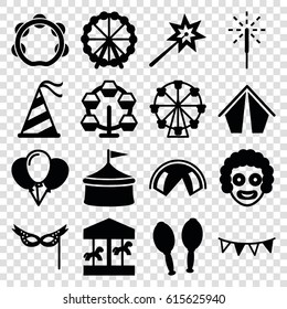 Carnival icons set. set of 16 carnival filled icons such as Ferris wheel, maracas, tambourine, party hat, party flag, sparkler, mask, sparklers, carousel, circus, tent