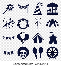 Carnival icons set. set of 16 carnival filled icons such as ferris wheel, maracas, tambourine, party hat, party flag, sparkler, mask, confetti, tent, sparklers, carousel
