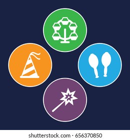 Carnival icons set. set of 4 carnival filled icons such as maracas, party hat, sparklers