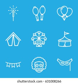 Carnival icons set. set of 9 carnival outline icons such as maracas, party flag, sparkler, mask, tent, ferris wheel, circus, balloon