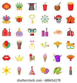 Carnival icons set. Cartoon style of 36 carnival vector icons for web isolated on white background