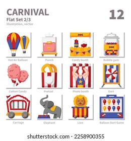 Carnival icons set, Flat, vector and illustration set 2