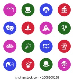 Carnival Icons. White Flat Design In Circle. Vector Illustration. 