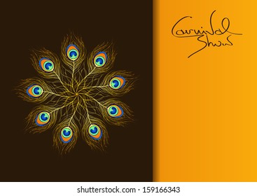 Carnival invitation with iridescent peacock feathers