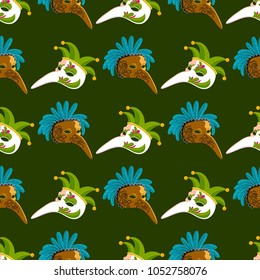 Carnival Italy and Brazil masks celebration festive carnaval masquerade seamless pattern background festival vector illustration.