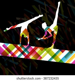 Carnival jugglers women silhouettes in abstract circus color background vector illustration