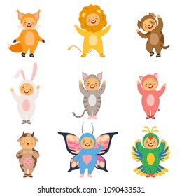 Carnival kids clothes. Costumes of funny cartoon animals