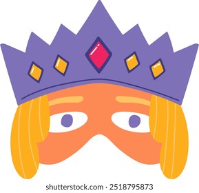 Carnival King Mask With Crown For Purim Vector Illustration