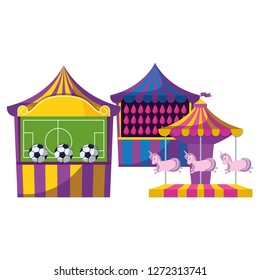 carnival kiosks with soccer balloons and carousel