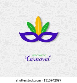 Carnival - lets' celebrate. Colorful card with mask. Vector
