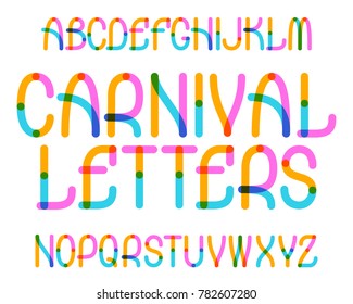 Carnival Letters typeface. Colorful font. Isolated english alphabet.