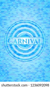 Carnival light blue emblem. Mosaic background