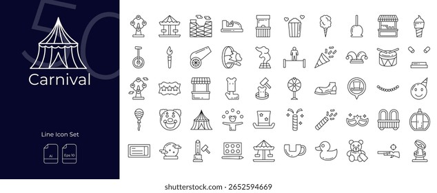 Carnival Line Editable Icons set. Vector illustration in modern thin line style of Carnival icons: carnival, event, festivity, etc