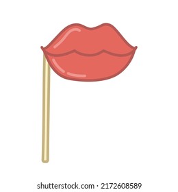 Carnival lips on stick. Hand drawn illustration in cartoon style. Vector isolated on white background.