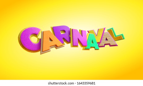 Carnival Logo Text Brasilian Festival Vector With Yellow Background