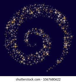Carnival magic stars gold falling sparkle texture vector background. Glitter confetti, shining sparkles pattern design on blue. Glowing golden stars vector gold tinsel lights background.