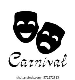 Carnival. Mardi Gras Comedy and Tragedy Masks. Silhouette theater masks icon in black style isolated on white background. Theater symbol stock vector illustration