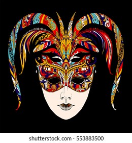 Carnival Mardi Gras doodle mask. Art for print on poster.