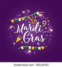 Carnival Mardi Gras  logo with hand drawn lettering. Card Booth Party Elements. hand drawn lettering for poster, greeting card, party invitation, banner or flyer. 