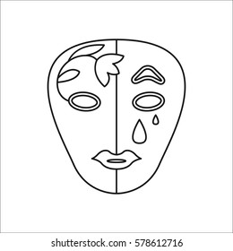 Carnival or Mardi Gras mask symbol simple line icon on background